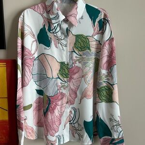 SHEIN Women's Blouse with Pink and Green Floral Design